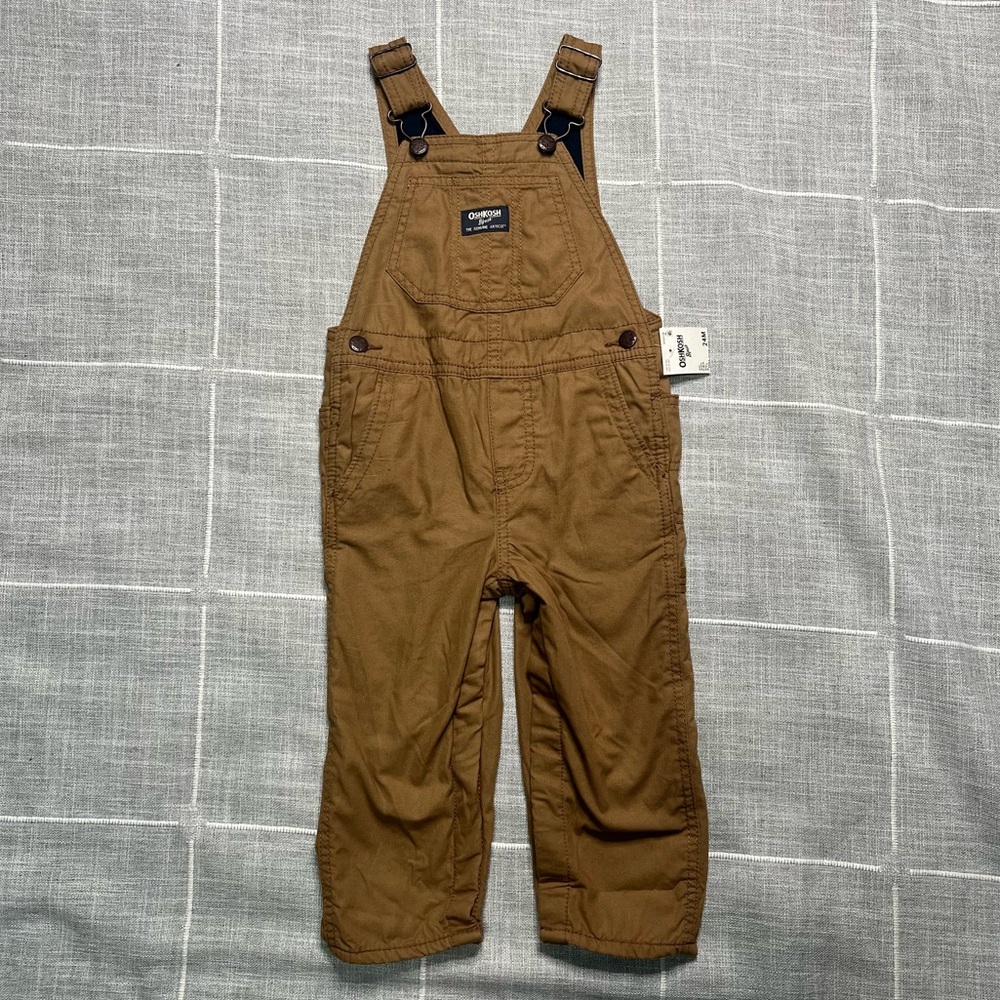 OshKosh B'gosh‎ 24 Months Overalls Brown Fleece Lined Khaki NEW